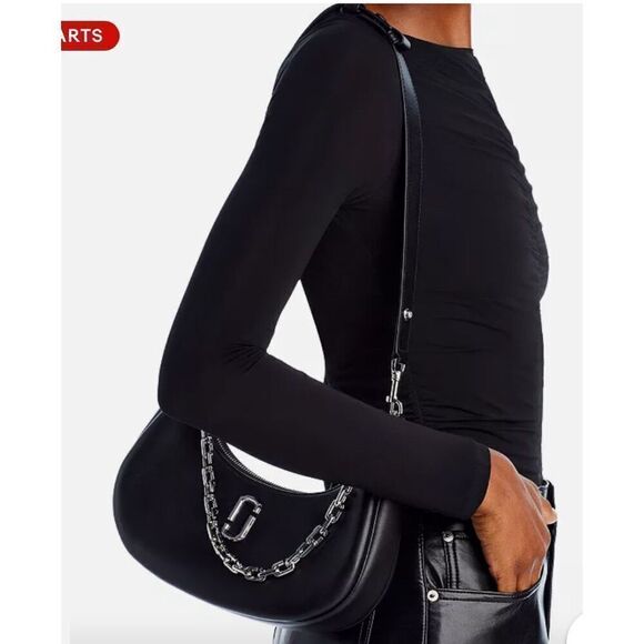 Marc Jacobs The J Marc Curve Top Handle Leather Shoulder Bag In Black - Picture 9 of 10